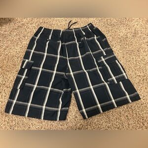 Black and White Plaid Cargo Shorts